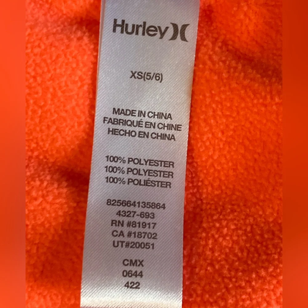 Hurley Kids' Black and Orange Mountain Jacket (size 5/6)